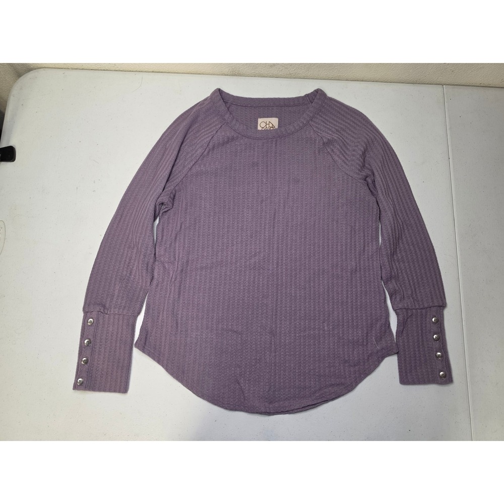 Chaser Women Purple Waffle Knit Raglan Long Sleeve Button Cuff Top Size M
